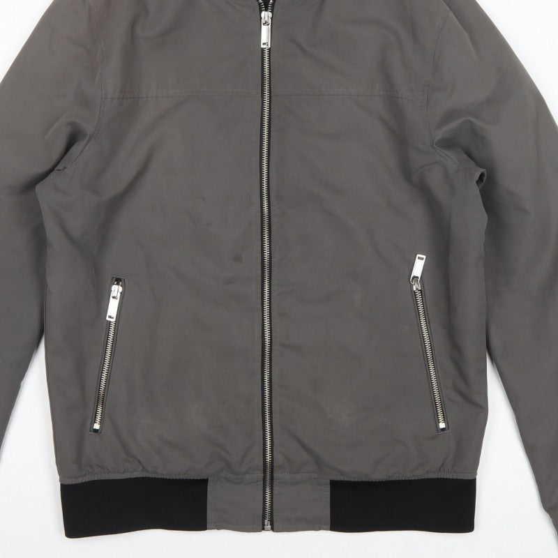 River Island Men’s Grey S Bomber Jacket Full Zip Zipped Pockets