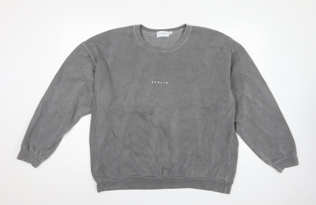 Topman Men’s Grey M Berlin Graphic Crew Neck Pullover Sweatshirt