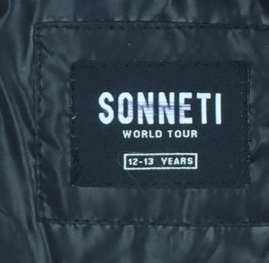 Sonneti Boys Black 12-13 Years Hooded Puffer Jacket Quilted Zip