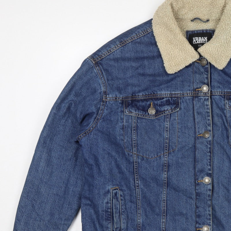 Urban Classics Women Blue 2XL Denim Sherpa Collar Jacket Button Pockets
