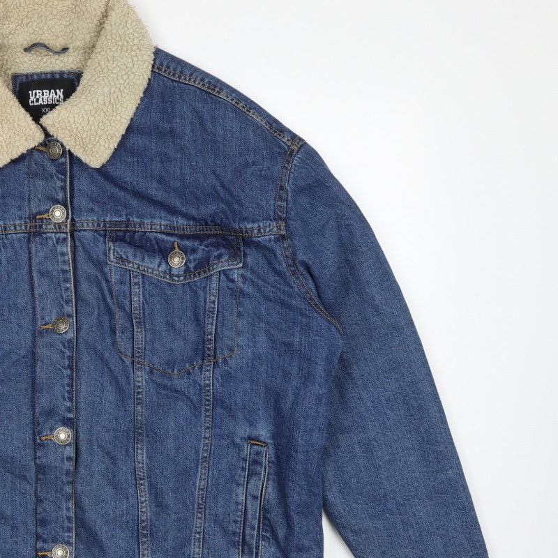 Urban Classics Women Blue 2XL Denim Sherpa Collar Jacket Button Pockets