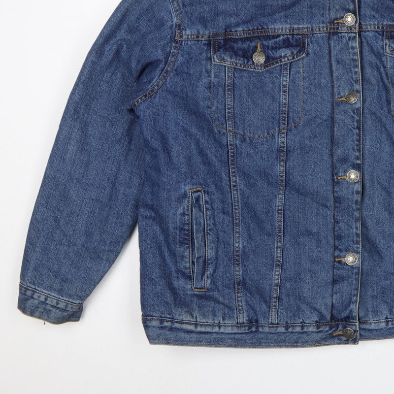 Urban Classics Women Blue 2XL Denim Sherpa Collar Jacket Button Pockets