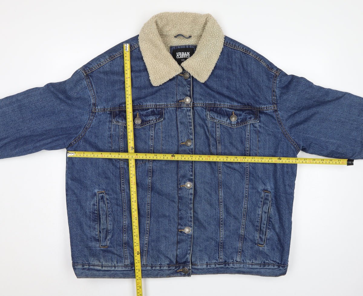 Urban Classics Women Blue 2XL Denim Sherpa Collar Jacket Button Pockets