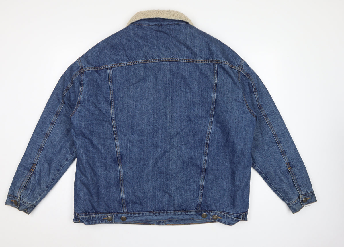 Urban Classics Women Blue 2XL Denim Sherpa Collar Jacket Button Pockets