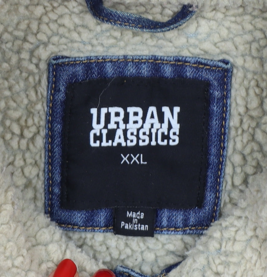 Urban Classics Women Blue 2XL Denim Sherpa Collar Jacket Button Pockets
