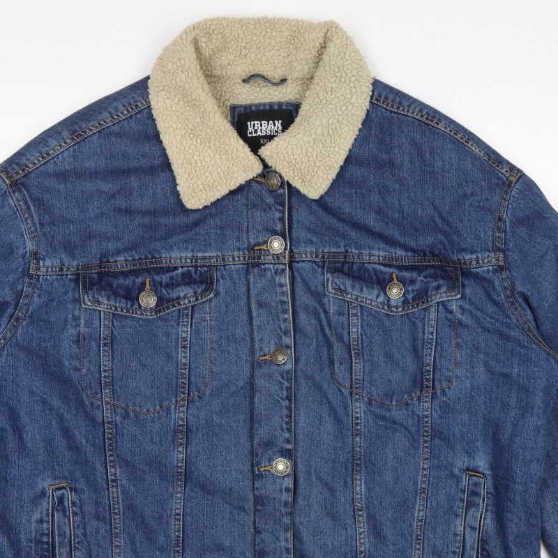 Urban Classics Women Blue 2XL Denim Sherpa Collar Jacket Button Pockets