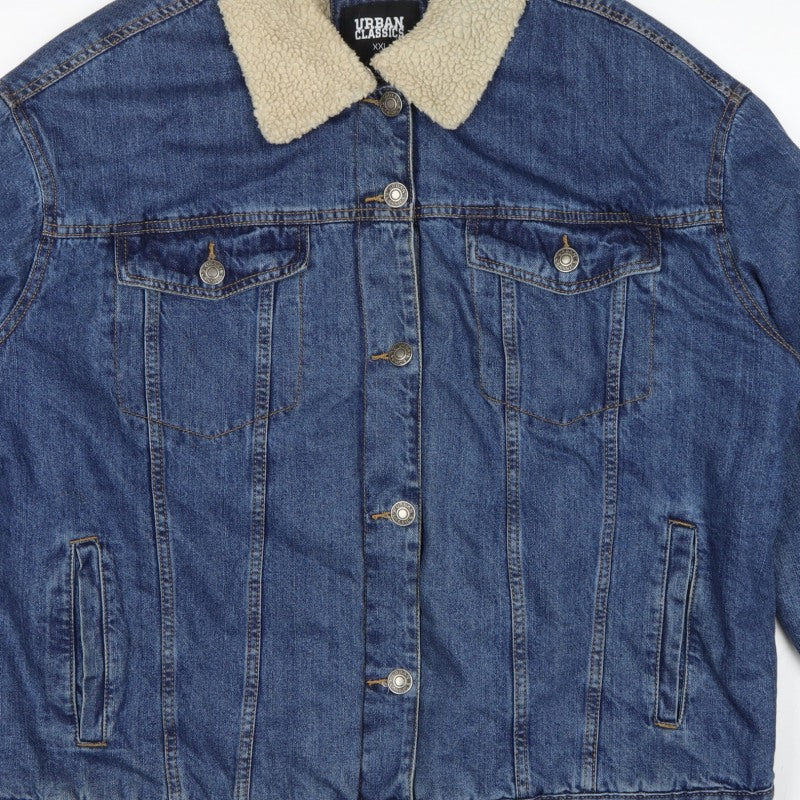 Urban Classics Women Blue 2XL Denim Sherpa Collar Jacket Button Pockets