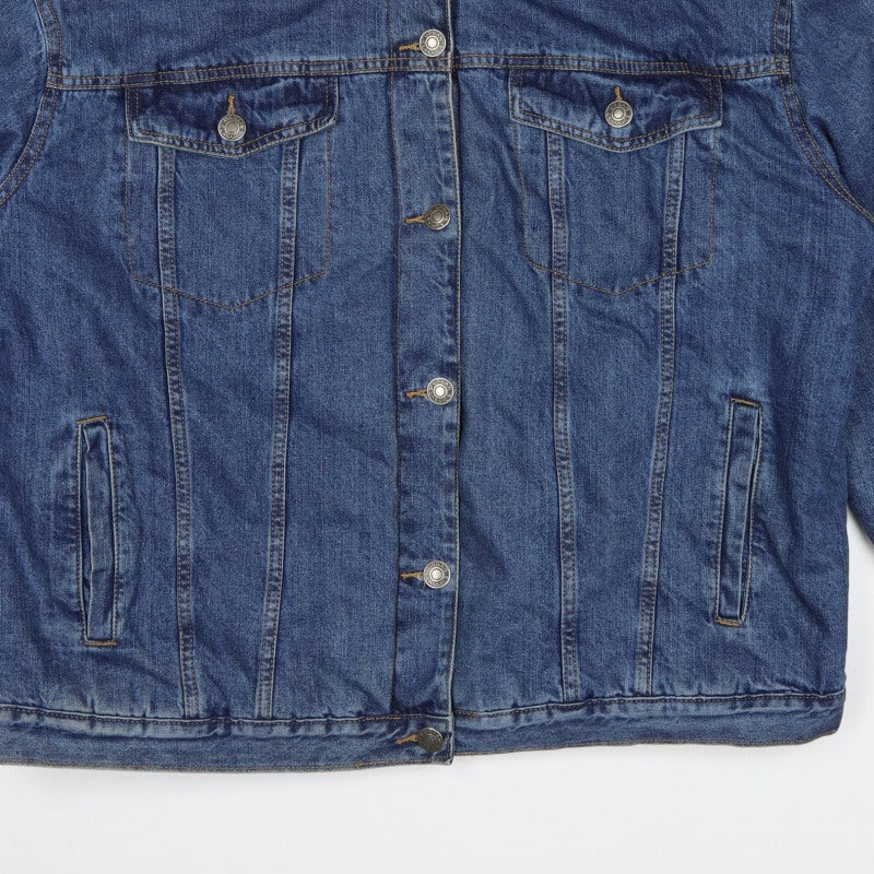 Urban Classics Women Blue 2XL Denim Sherpa Collar Jacket Button Pockets