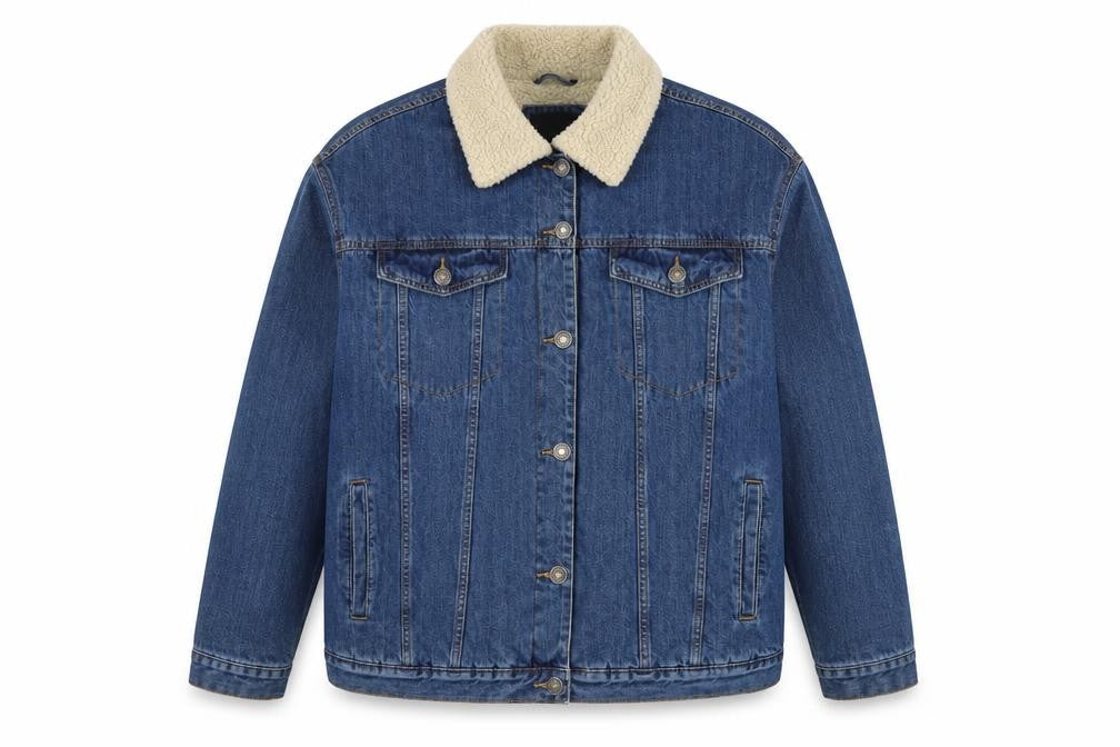 Urban Classics Women Blue 2XL Denim Sherpa Collar Jacket Button Pockets