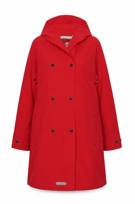 BLAST by Villebee Women’s Red M Hooded Long Rain Coat Snap Front