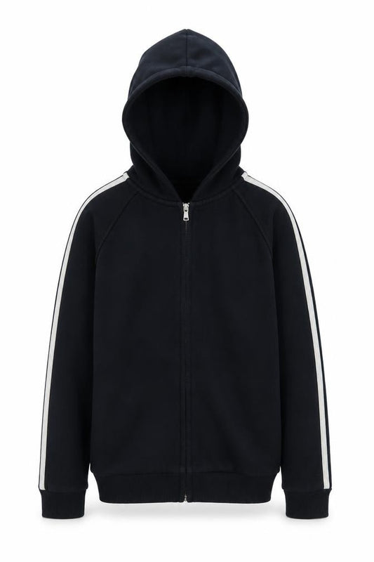 Adidas Boys Black 11-12 Years Full Zip Hooded Logo Stripe Hoodie