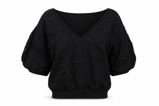 Next Women Black UK 14 V-Neck Puff Sleeve Knit Blouse Top