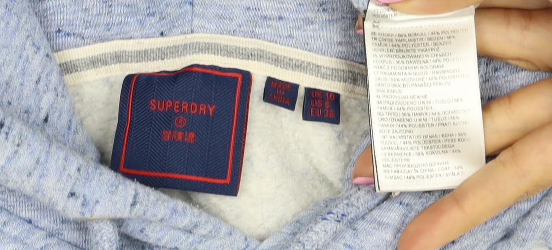 Superdry Women’s Blue UK 10 Pullover Hoodie Logo Drawstring Pockets