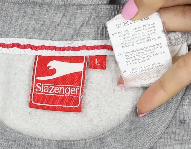 Slazenger Men’s Grey L Crew Neck Pullover Fleece Sweatshirt Logo