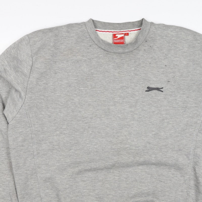 Slazenger Men’s Grey L Crew Neck Pullover Fleece Sweatshirt Logo