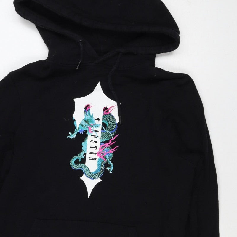 Hustla Men’s Black S Dragon Graphic Print Pullover Hoodie