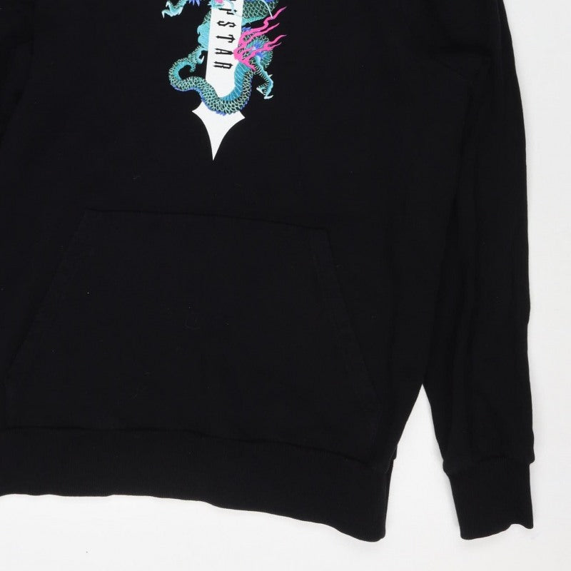 Hustla Men’s Black S Dragon Graphic Print Pullover Hoodie