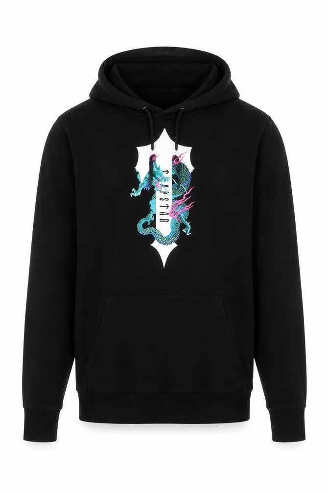 Hustla Men’s Black S Dragon Graphic Print Pullover Hoodie