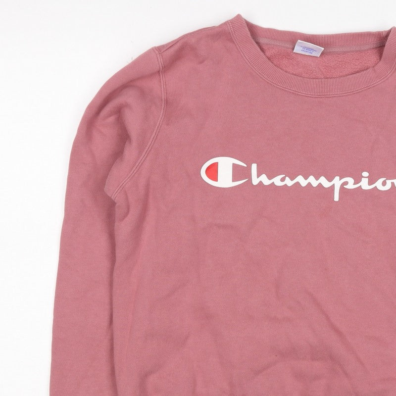 Champion Women Pink XL Logo Crew Neck Pullover Fleece Sweatshirt