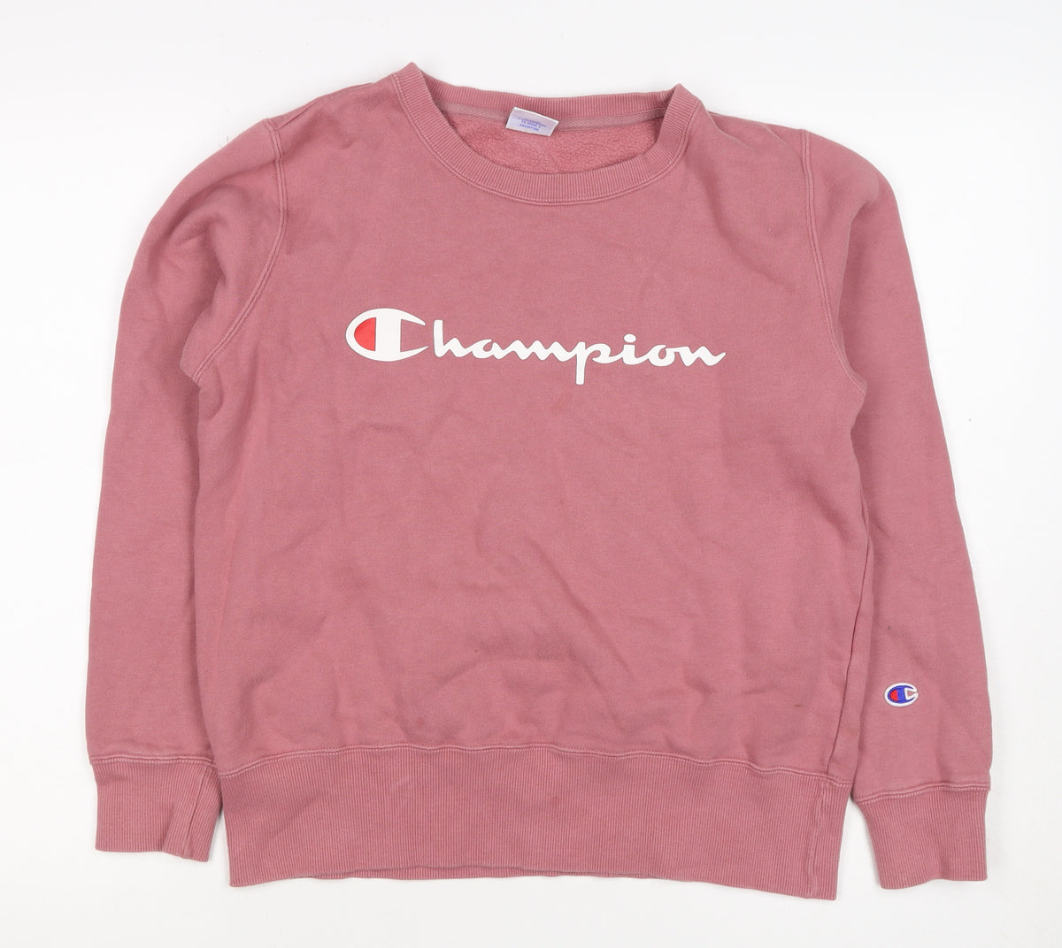 Champion Women Pink XL Logo Crew Neck Pullover Fleece Sweatshirt
