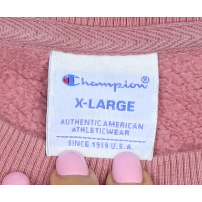 Champion Women Pink XL Logo Crew Neck Pullover Fleece Sweatshirt