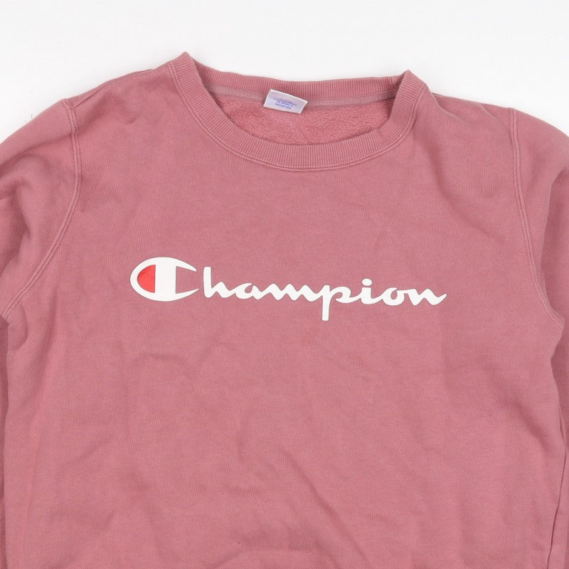 Champion Women Pink XL Logo Crew Neck Pullover Fleece Sweatshirt