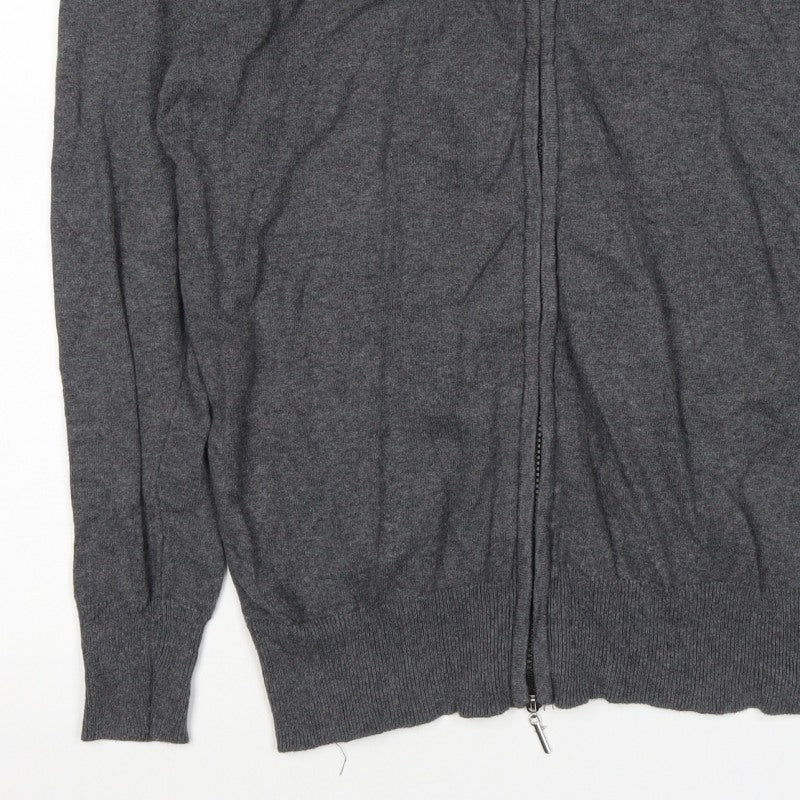 Fred Perry Men's Grey M Full Zip Mock Neck Logo Knit Sweatshirt