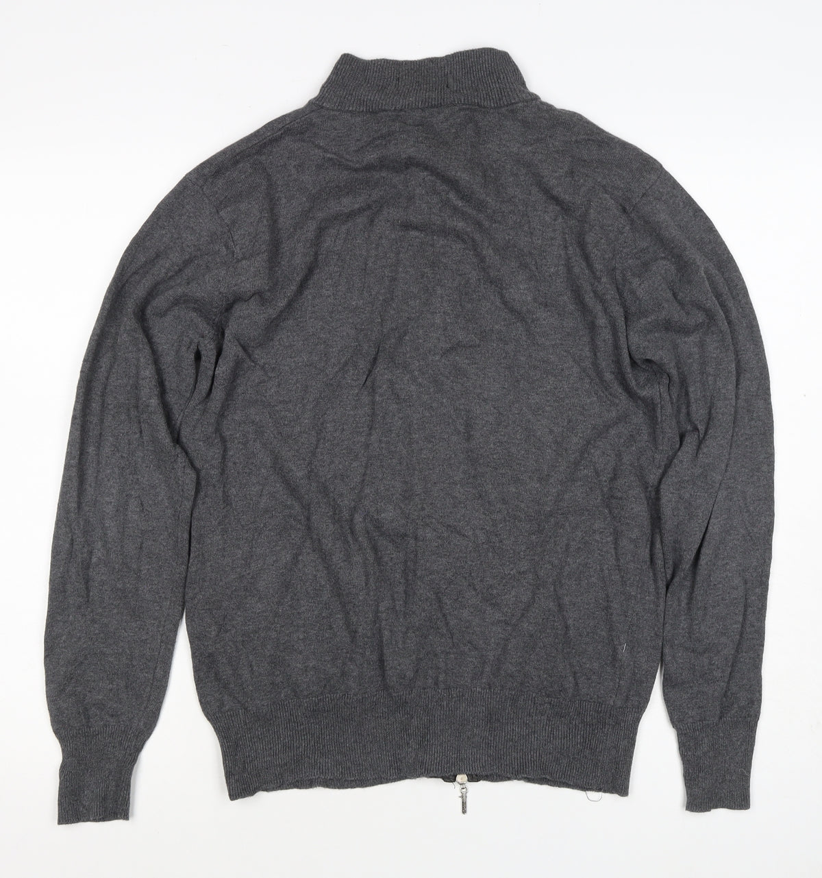 Fred Perry Men's Grey M Full Zip Mock Neck Logo Knit Sweatshirt