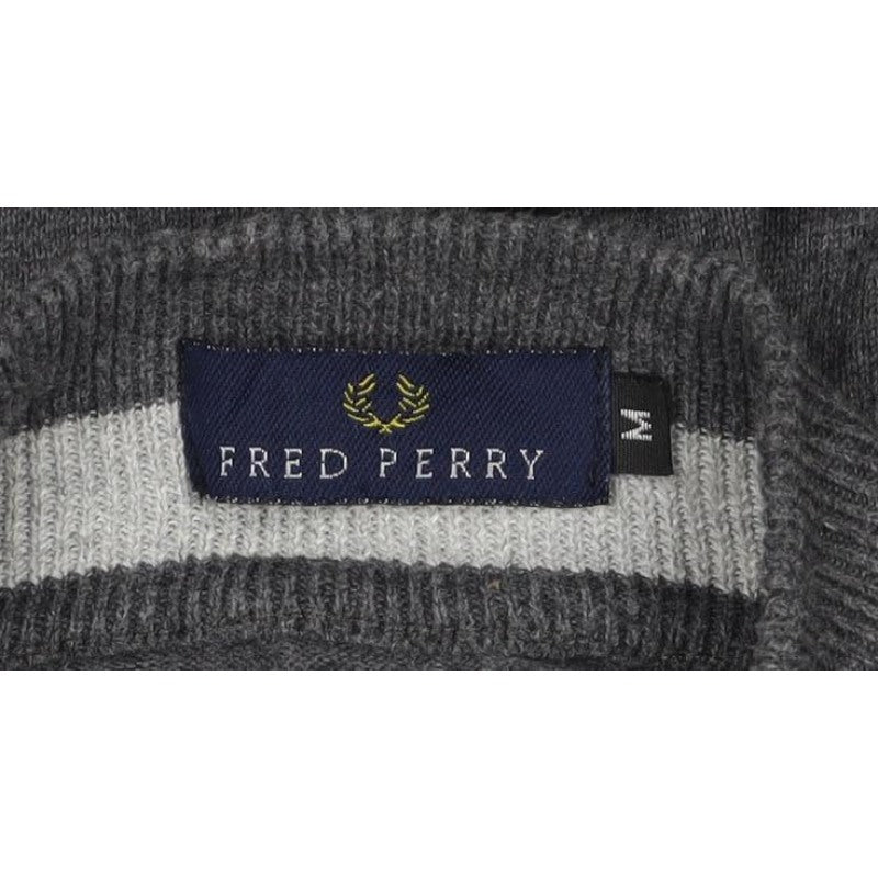 Fred Perry Men's Grey M Full Zip Mock Neck Logo Knit Sweatshirt