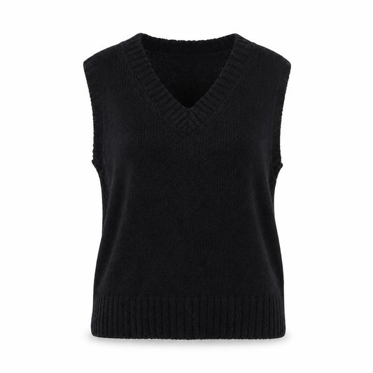 Weekday Women Black Wool Blend V-Neck Sleeveless Knit Vest M
