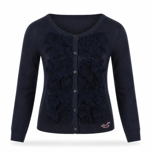 Hollister Women’s Blue S Floral Knit Button V-Neck Cardigan