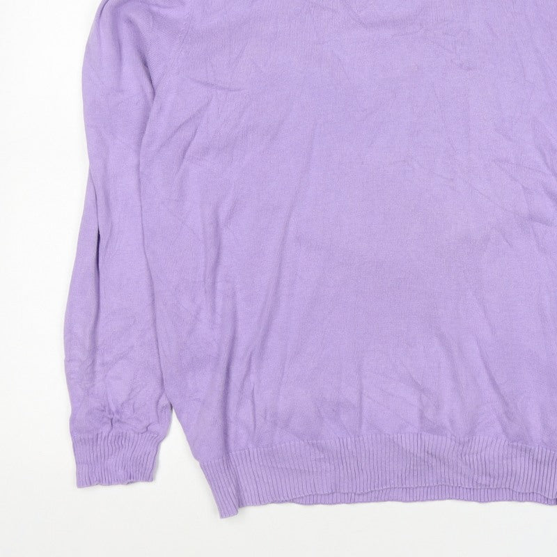 Cotton Traders Women Purple L V-Neck Cotton Knit Pullover Jumper