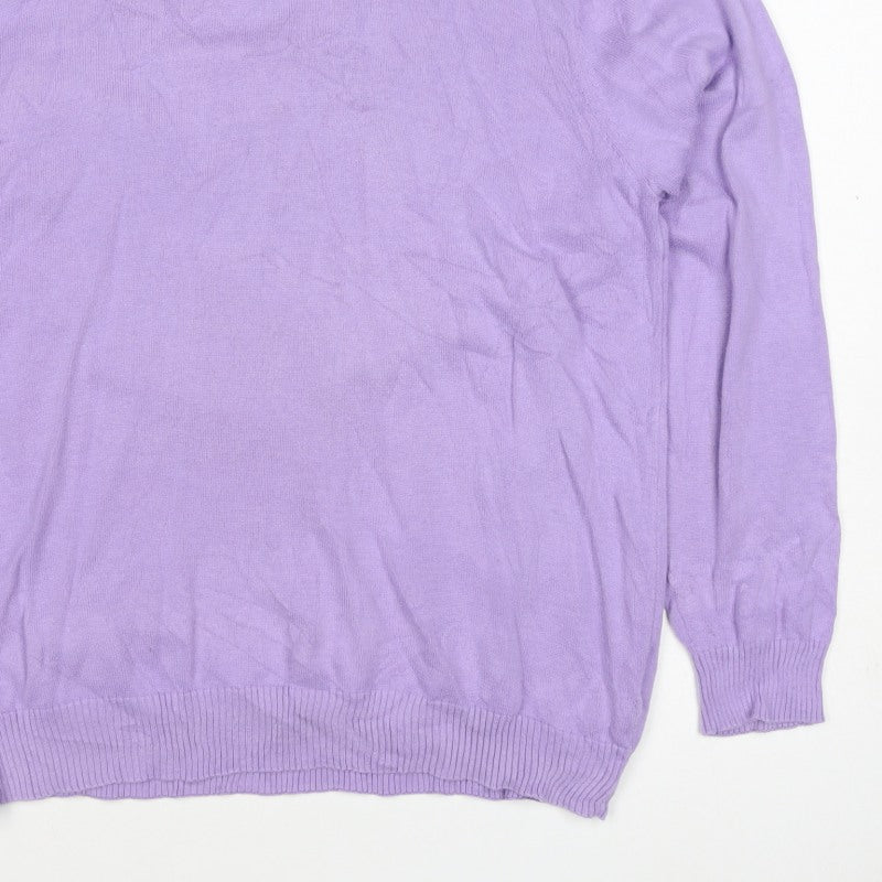 Cotton Traders Women Purple L V-Neck Cotton Knit Pullover Jumper