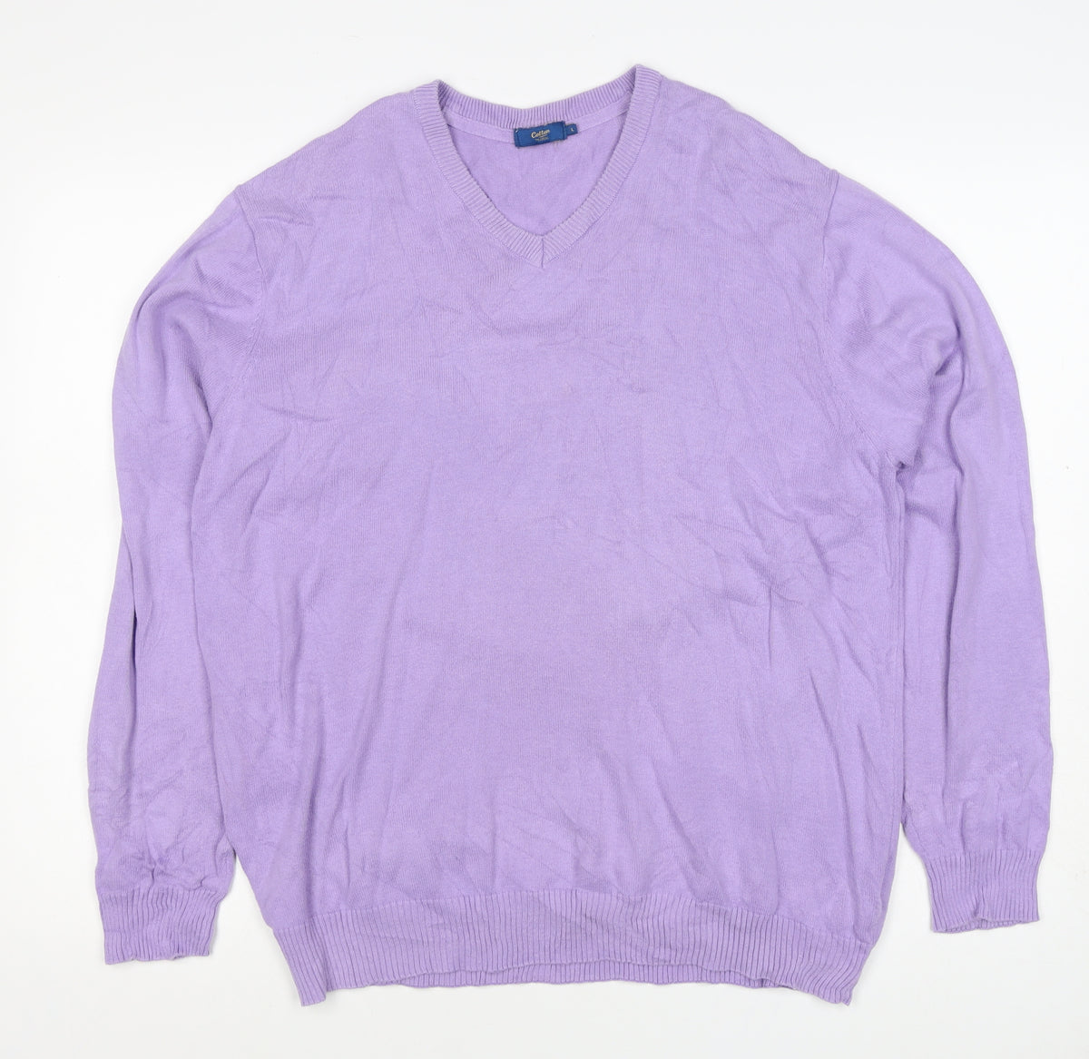 Cotton Traders Women Purple L V-Neck Cotton Knit Pullover Jumper