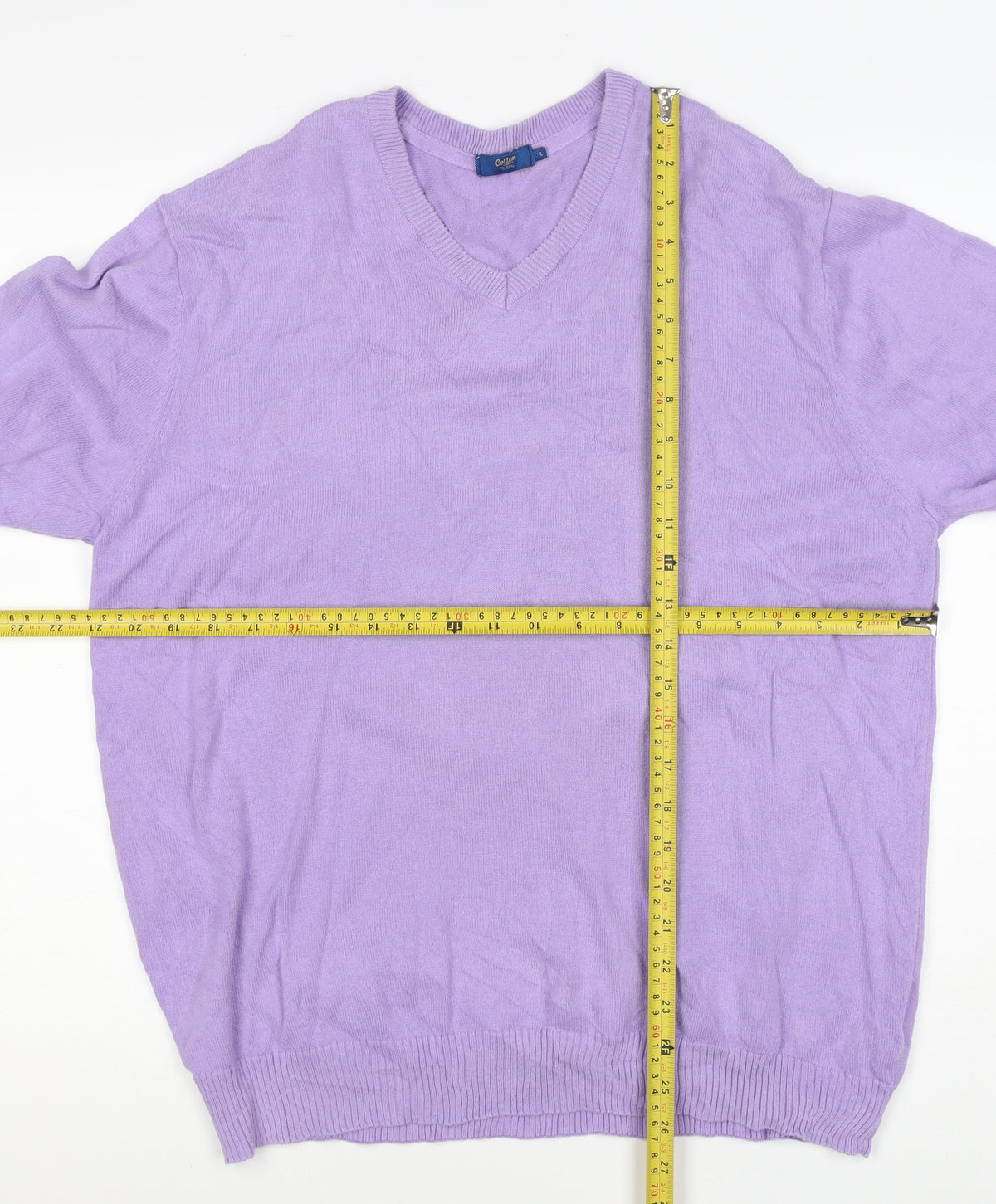 Cotton Traders Women Purple L V-Neck Cotton Knit Pullover Jumper