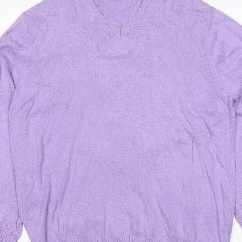 Cotton Traders Women Purple L V-Neck Cotton Knit Pullover Jumper