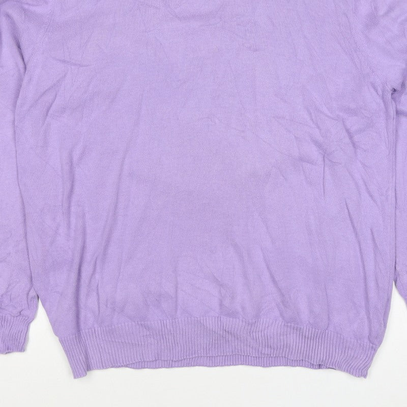 Cotton Traders Women Purple L V-Neck Cotton Knit Pullover Jumper