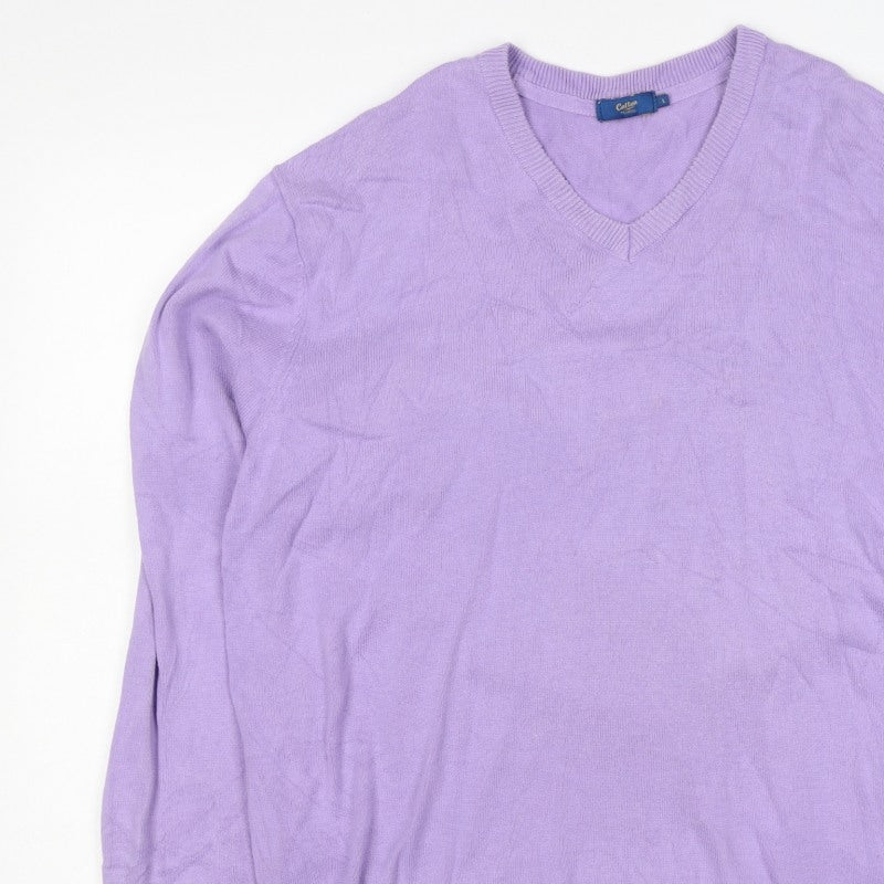 Cotton Traders Women Purple L V-Neck Cotton Knit Pullover Jumper