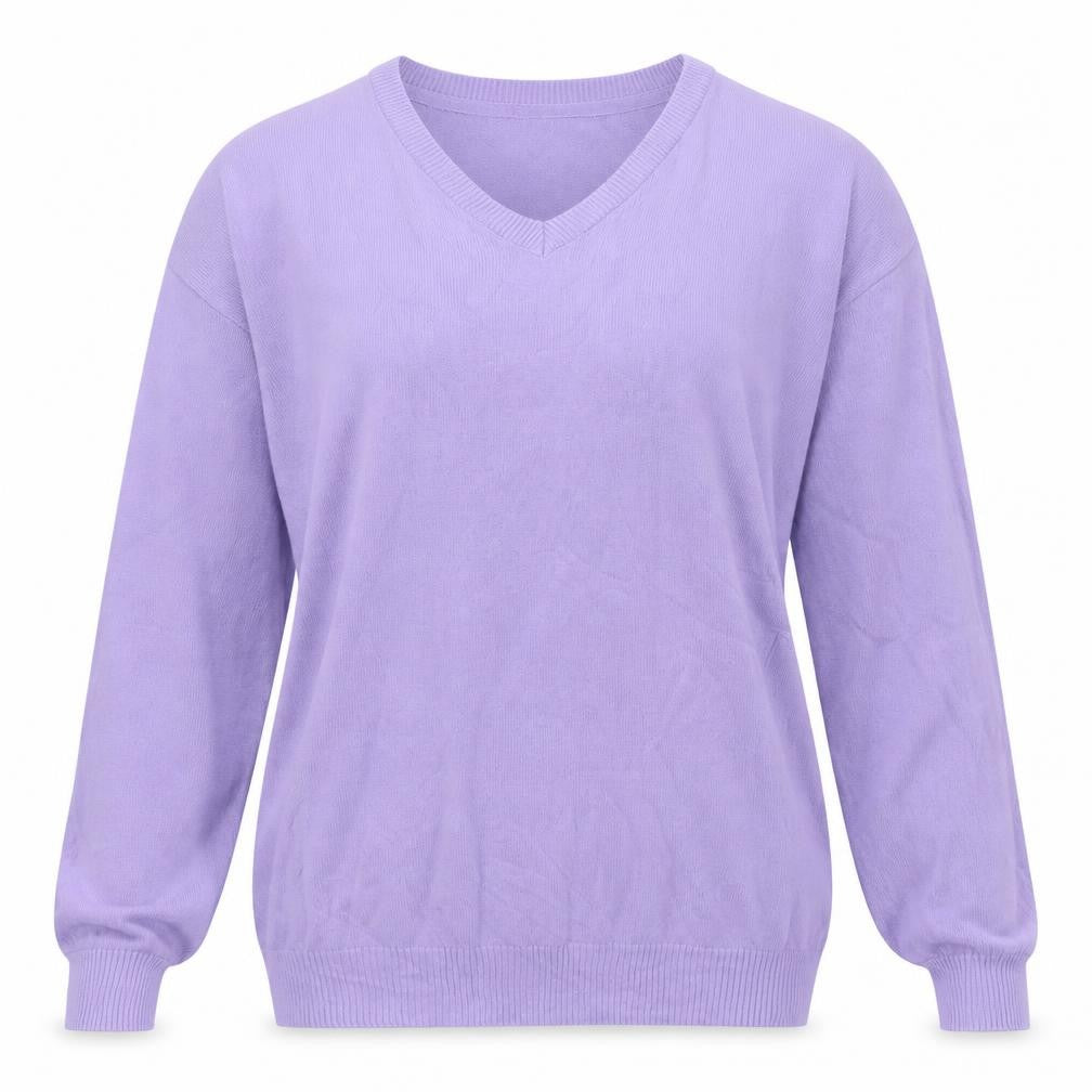 Cotton Traders Women Purple L V-Neck Cotton Knit Pullover Jumper