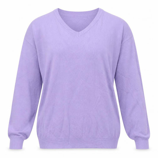 Cotton Traders Women Purple L V-Neck Cotton Knit Pullover Jumper
