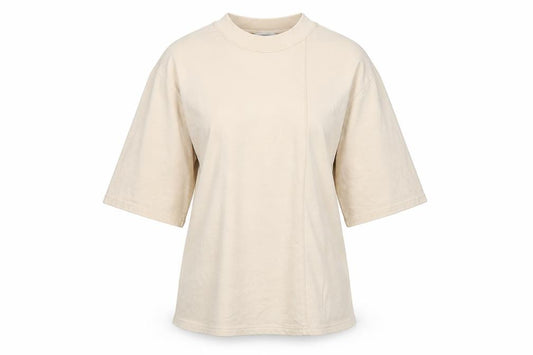 & Other Stories Women Beige S Mock Neck Short Sleeve Cotton T-Shirt