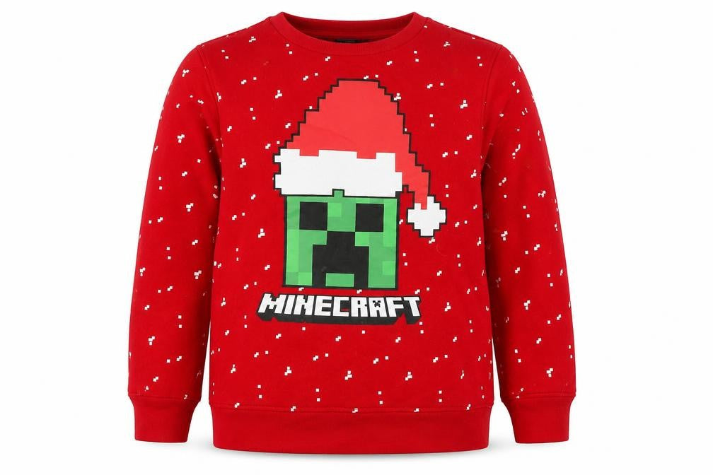 Mad Engine Teens XL Red Minecraft Christmas Creeper Sweatshirt
