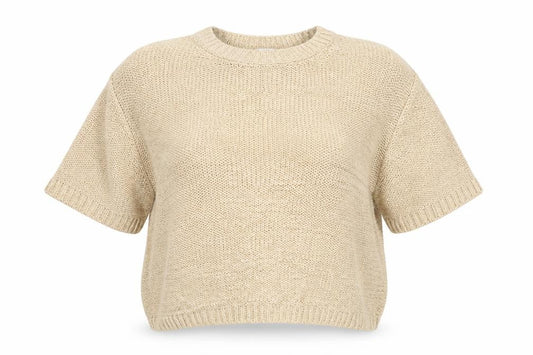 MNG Women’s Beige M Relaxed Open Knit Short Sleeve Jumper