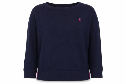 Joules Women Blue UK 12 Round Neck Logo Knit Pullover Jumper