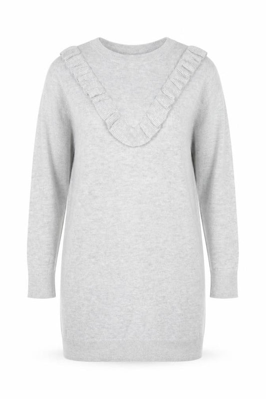 Dorothy Perkins Women Grey Size 8 Ruffle Crew Neck Knit Tunic Jumper