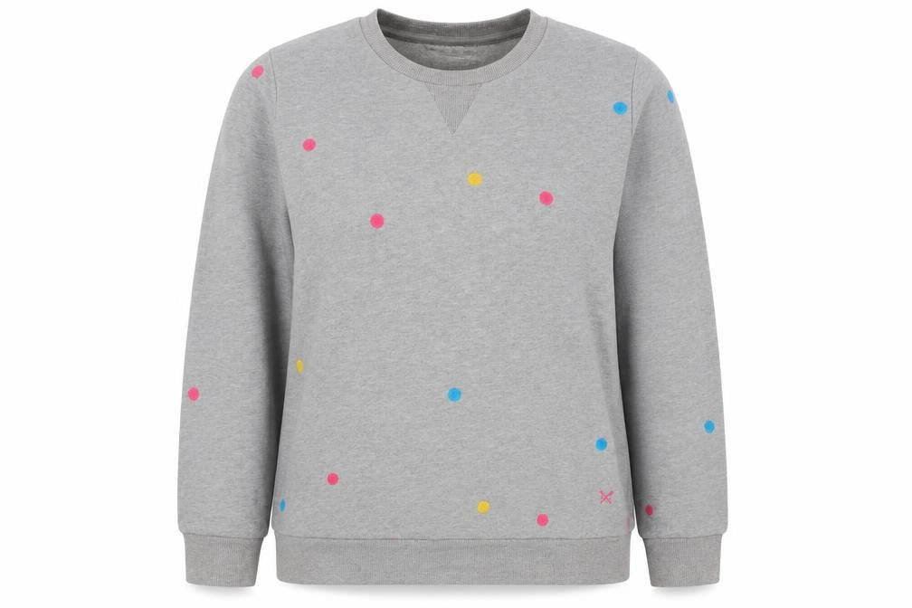 Crew Clothing Company Women's Grey Size 12 Polka Dot Pullover Sweatshirt
