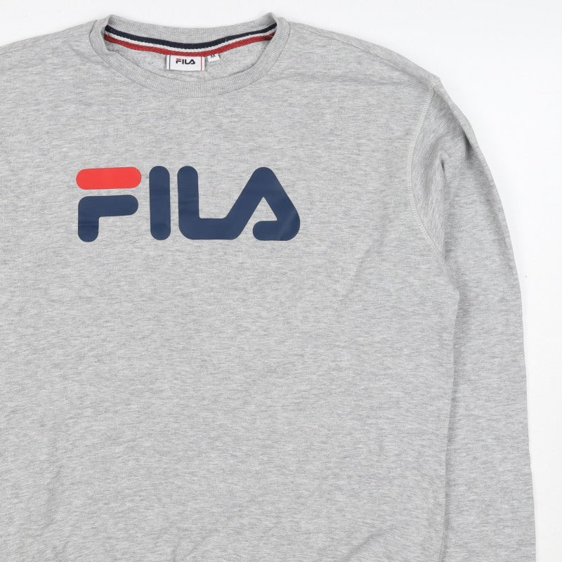 FILA Men's Grey M Logo Graphic Crew Neck Pullover Sweatshirt