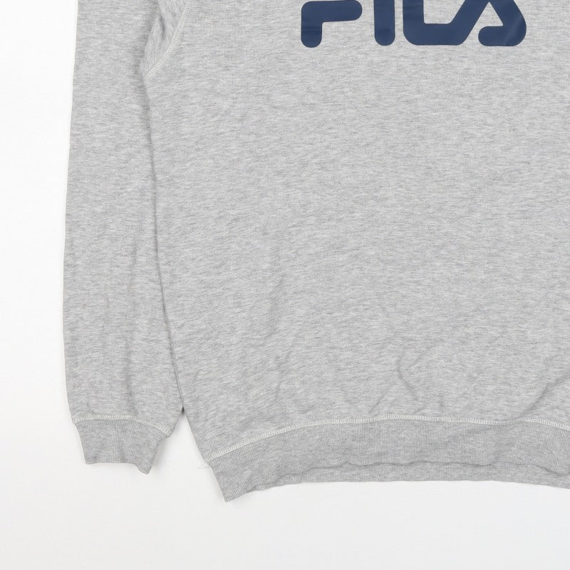 FILA Men's Grey M Logo Graphic Crew Neck Pullover Sweatshirt