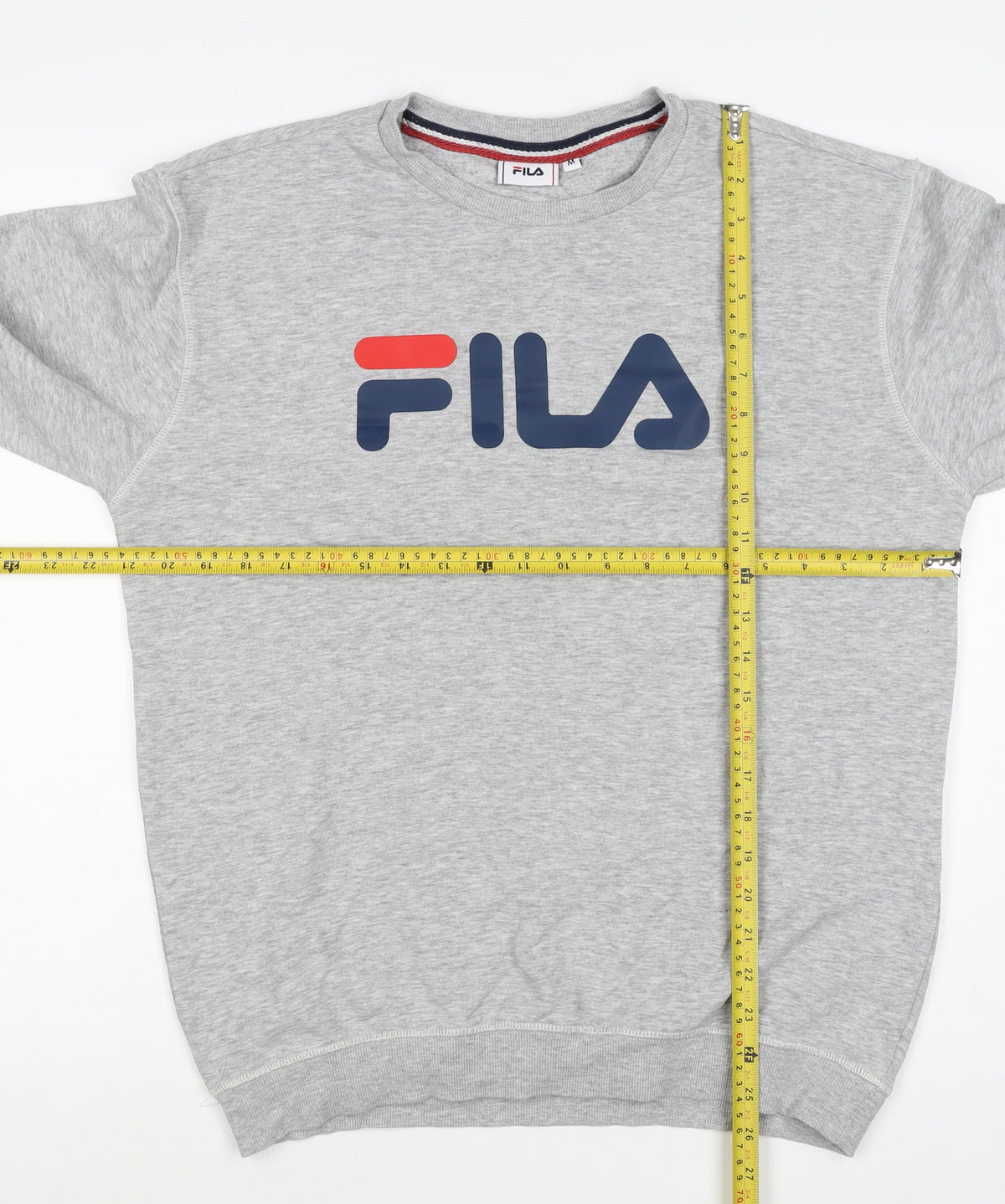 FILA Men's Grey M Logo Graphic Crew Neck Pullover Sweatshirt