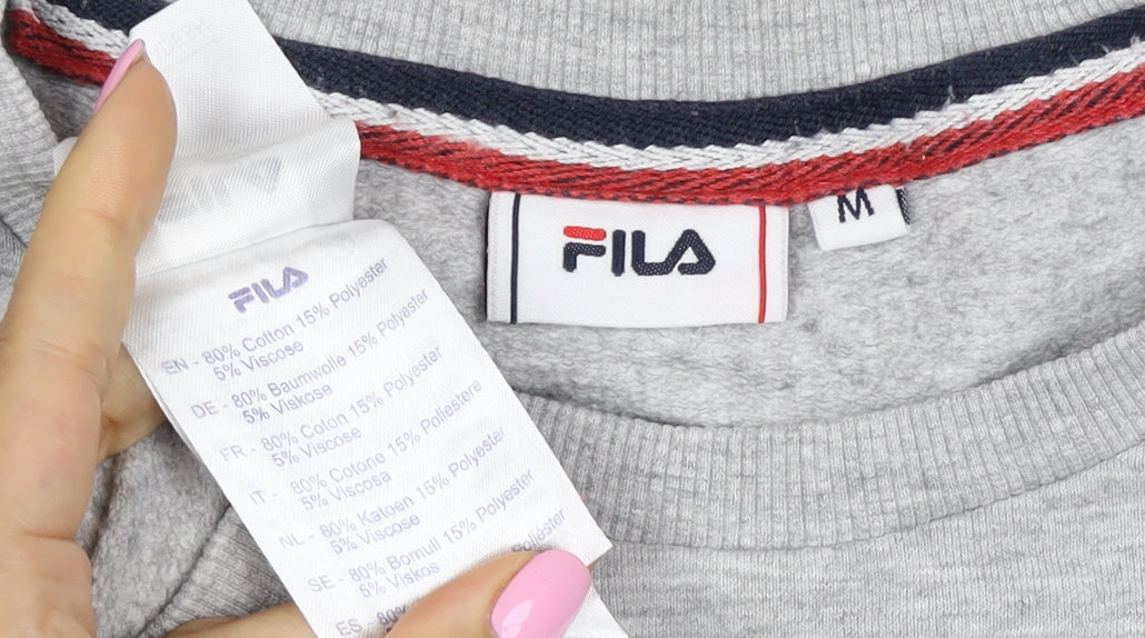 FILA Men's Grey M Logo Graphic Crew Neck Pullover Sweatshirt